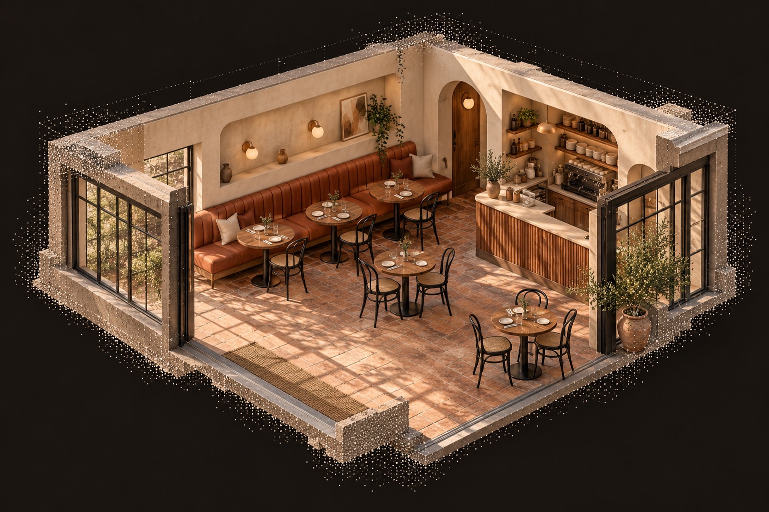 Conceptual architectural illustration: a restaurant location